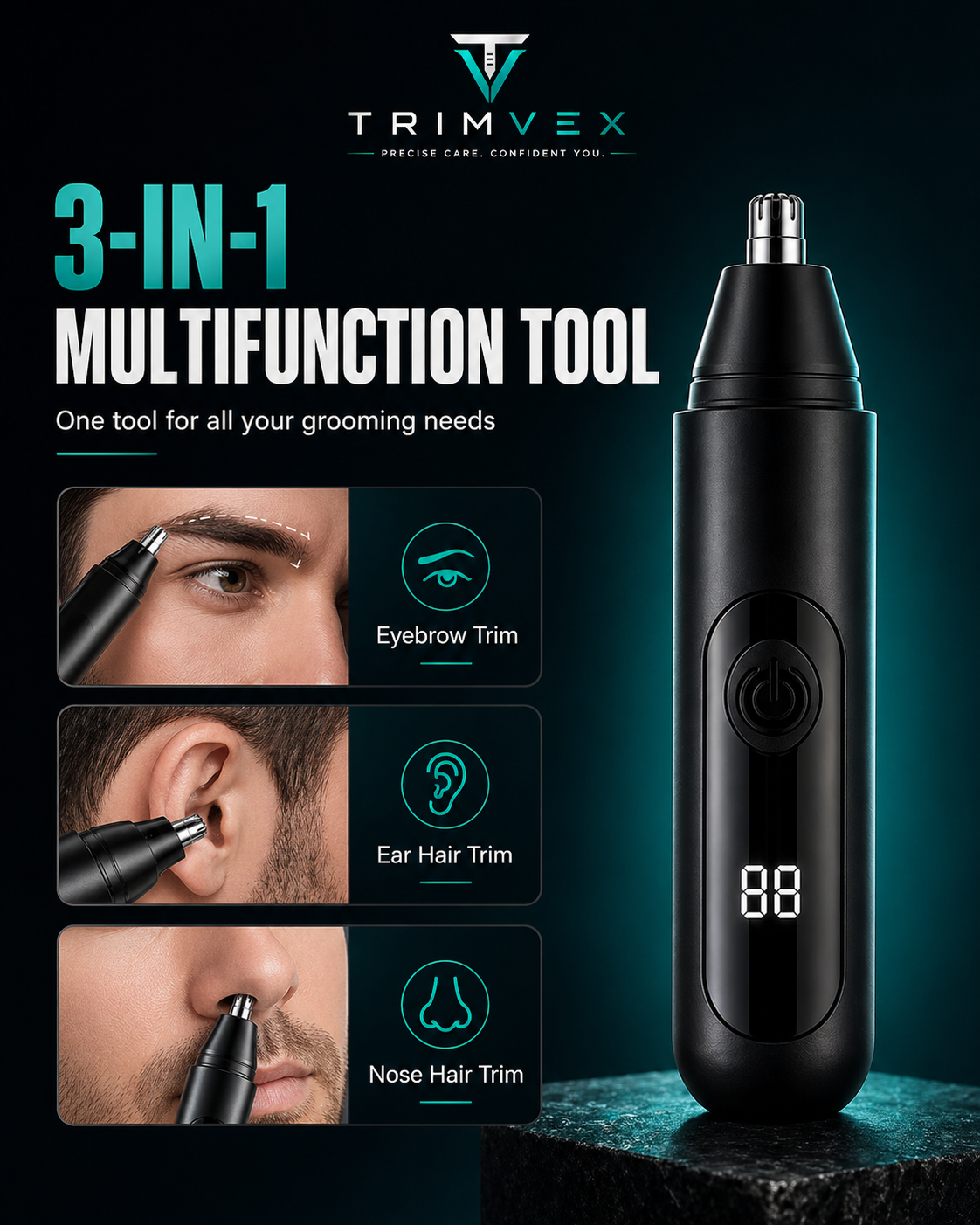 Nose & Ear Hair Trimmer – Stainless Steel Blades, Painless Grooming for Men & Women